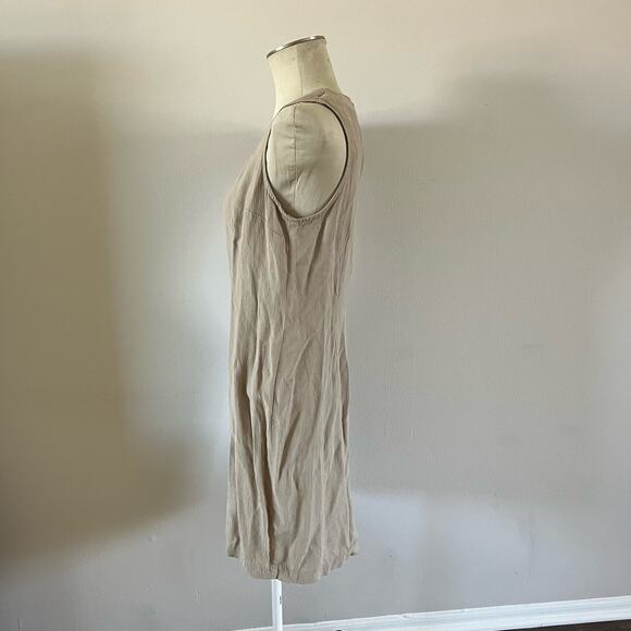 Vtg Y2K 2000s Beige Textured Sleeveless Shift Dress Wmns M/L Cottagecore - Picture 3 of 9